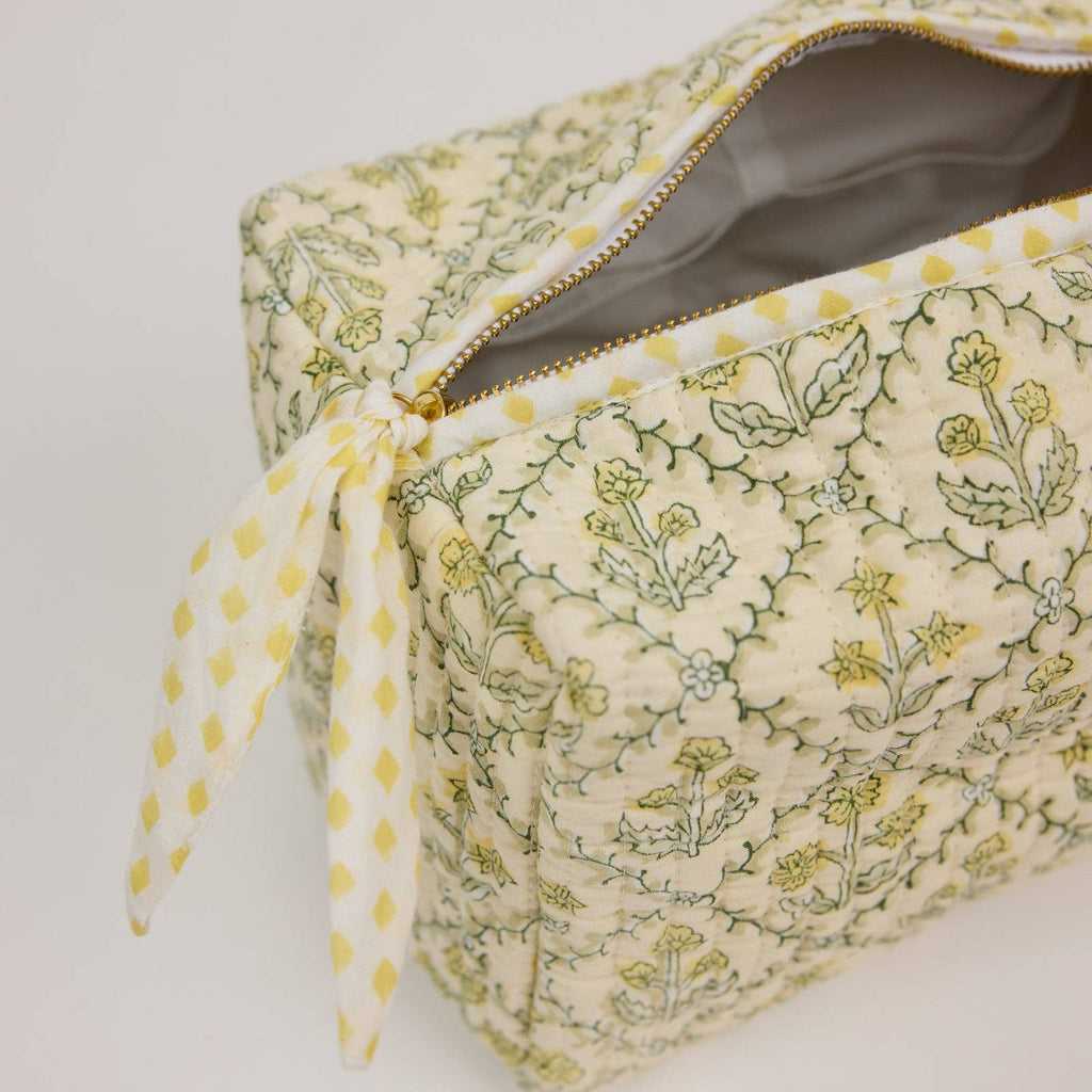 Organic Cotton Toiletry Bag - Floral Lattice Buttercream