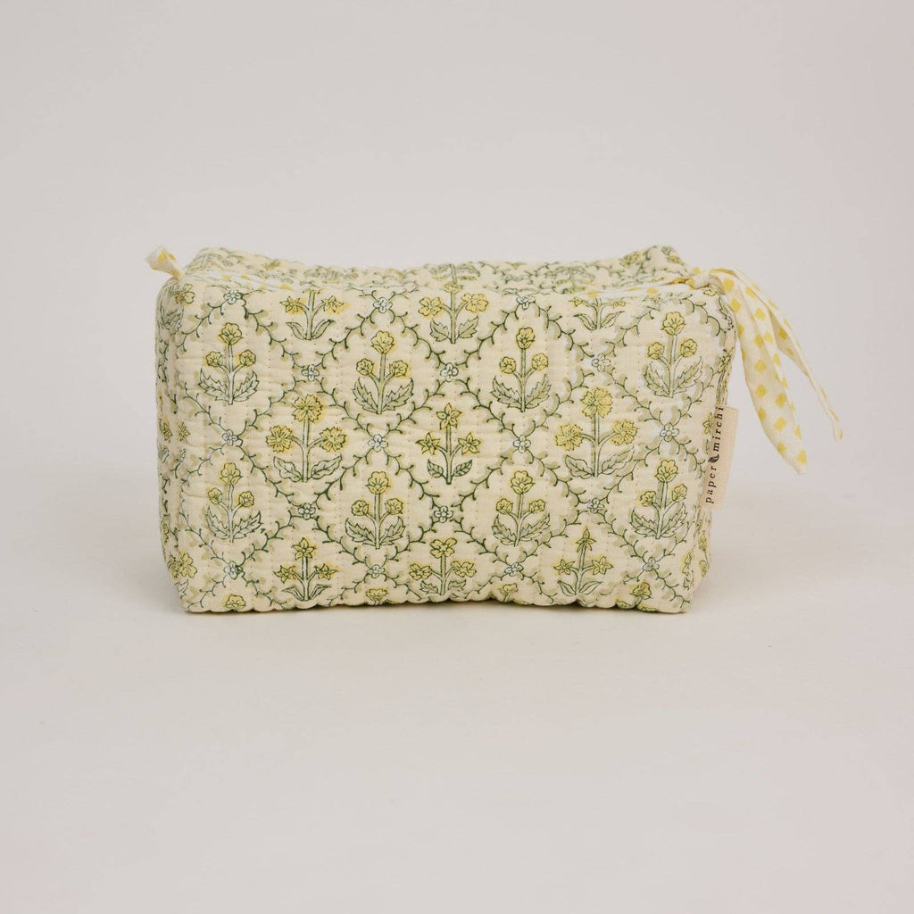 Organic Cotton Toiletry Bag - Floral Lattice Buttercream