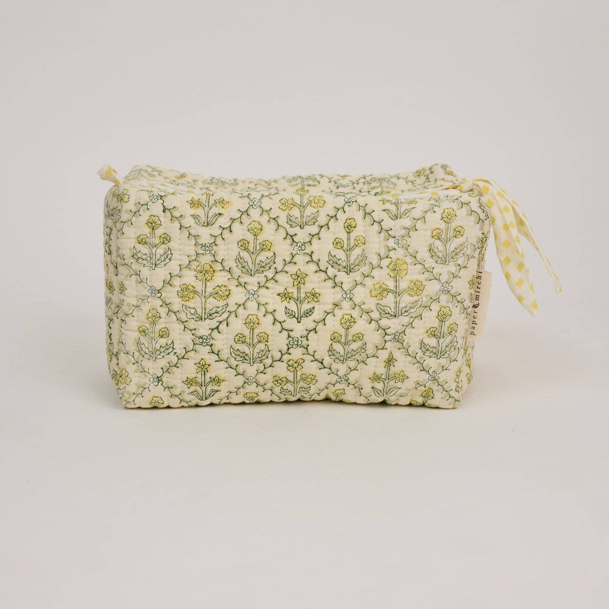 Organic Cotton Toiletry Bag - Floral Lattice Buttercream