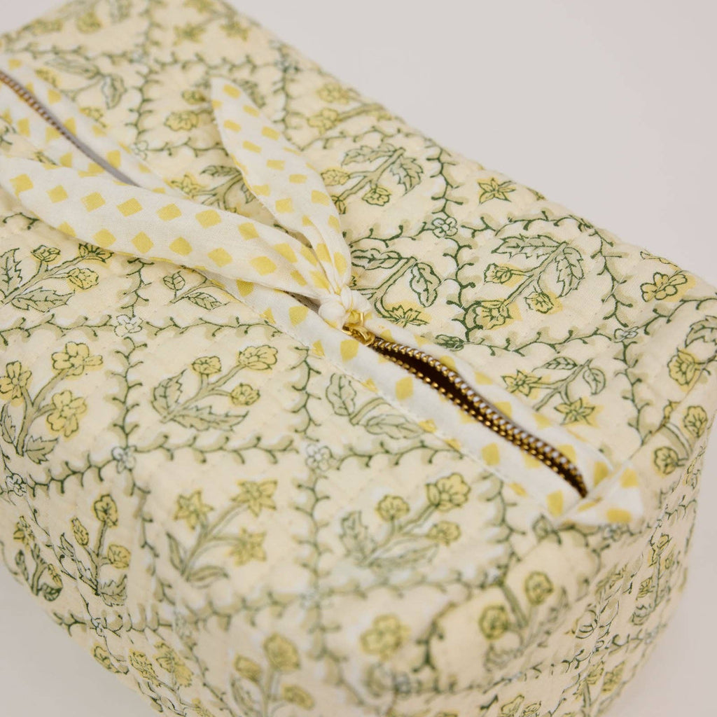 Organic Cotton Toiletry Bag - Floral Lattice Buttercream