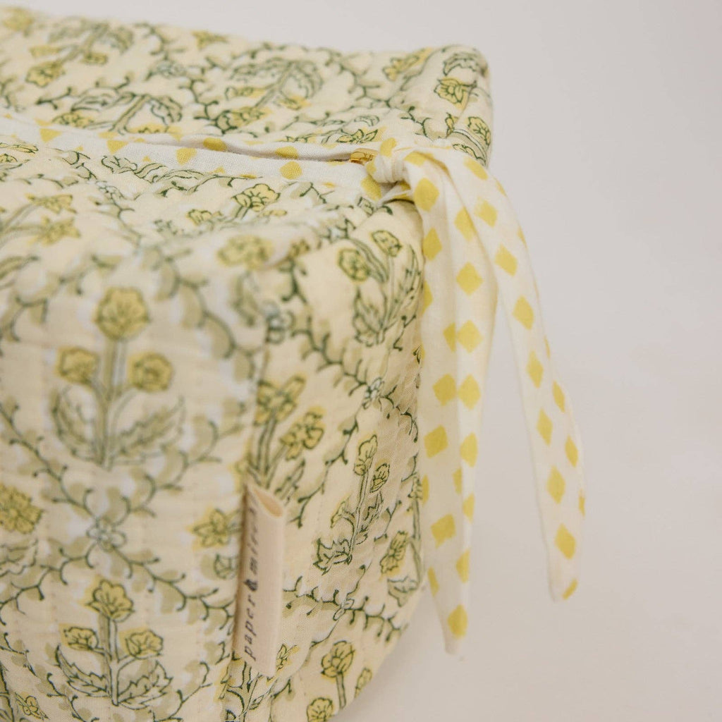 Organic Cotton Toiletry Bag - Floral Lattice Buttercream