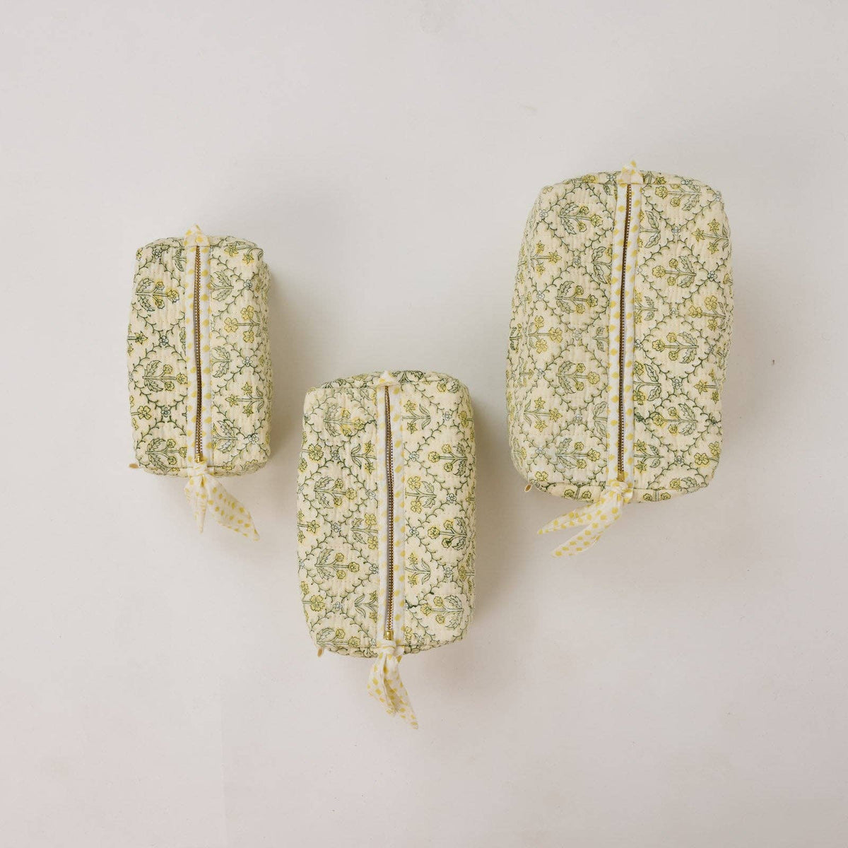Organic Cotton Toiletry Bag - Floral Lattice Buttercream