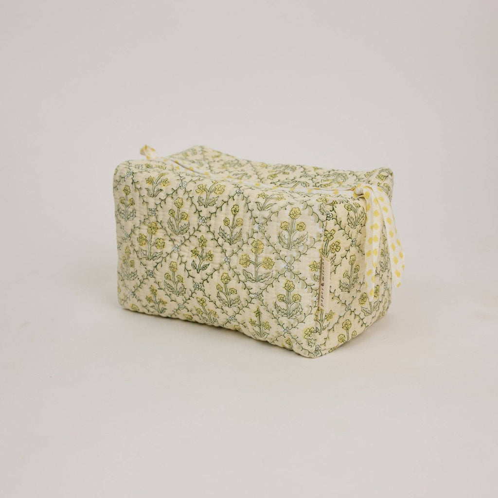 Organic Cotton Toiletry Bag - Floral Lattice Buttercream