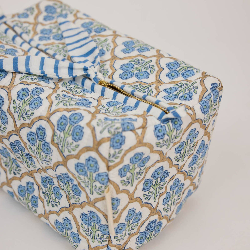 Organic Cotton Toiletry Bag - Trellis Indigo