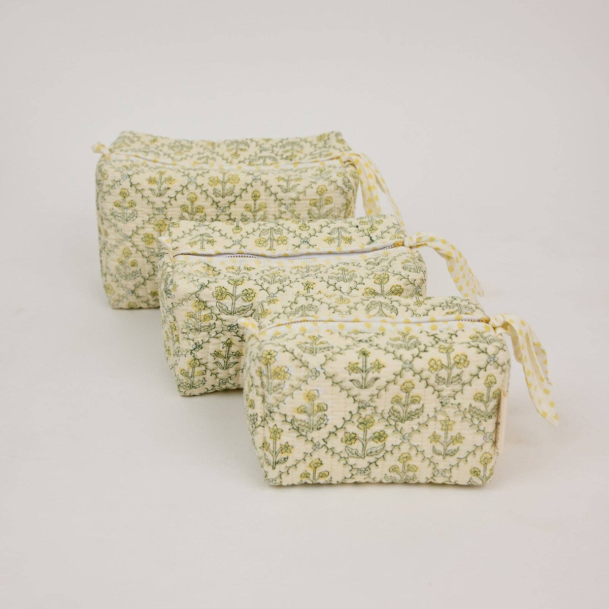 Organic Cotton Toiletry Bag - Floral Lattice Buttercream
