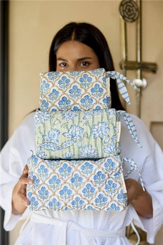 Organic Cotton Toiletry Bag - Lotus Indigo