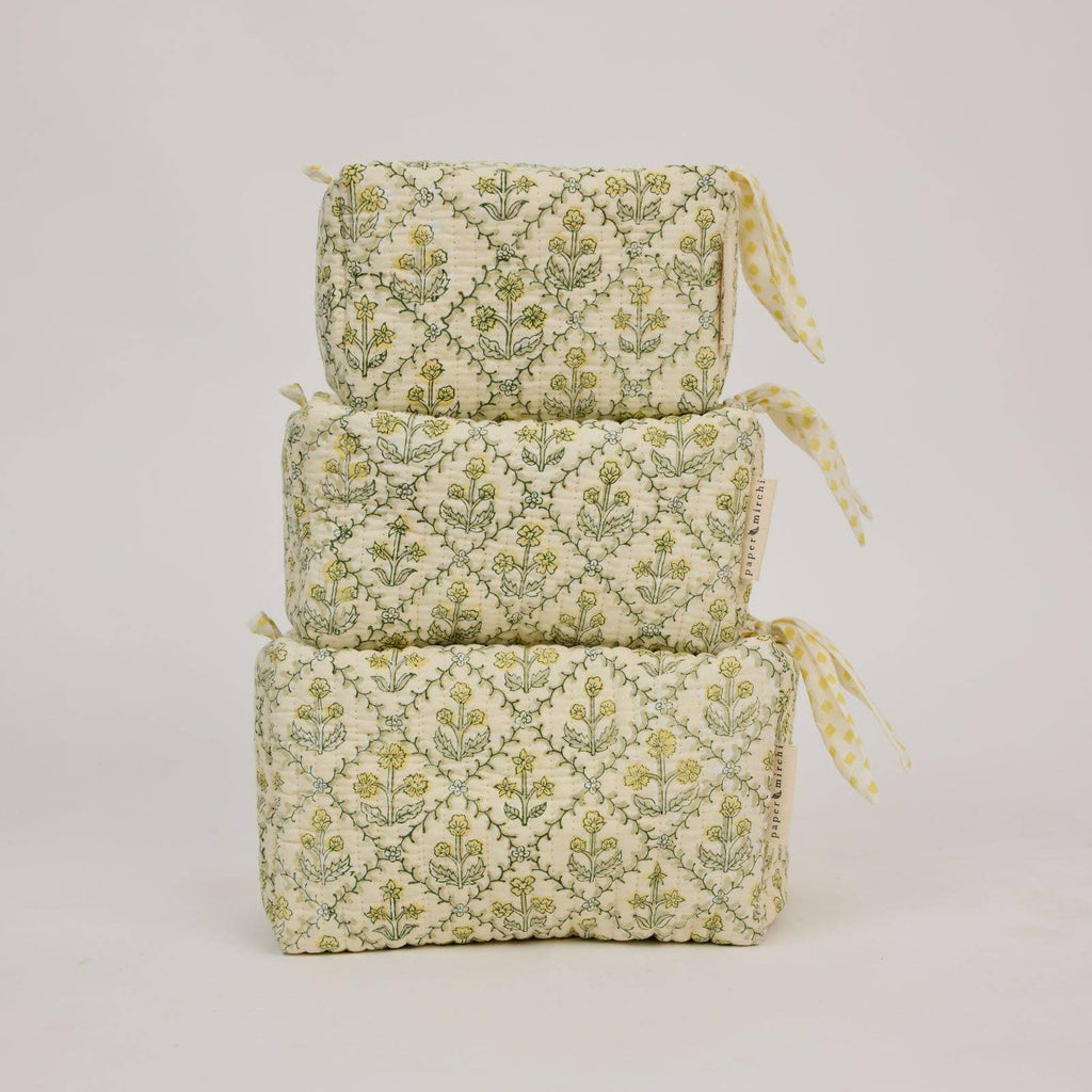 Organic Cotton Toiletry Bag - Floral Lattice Buttercream