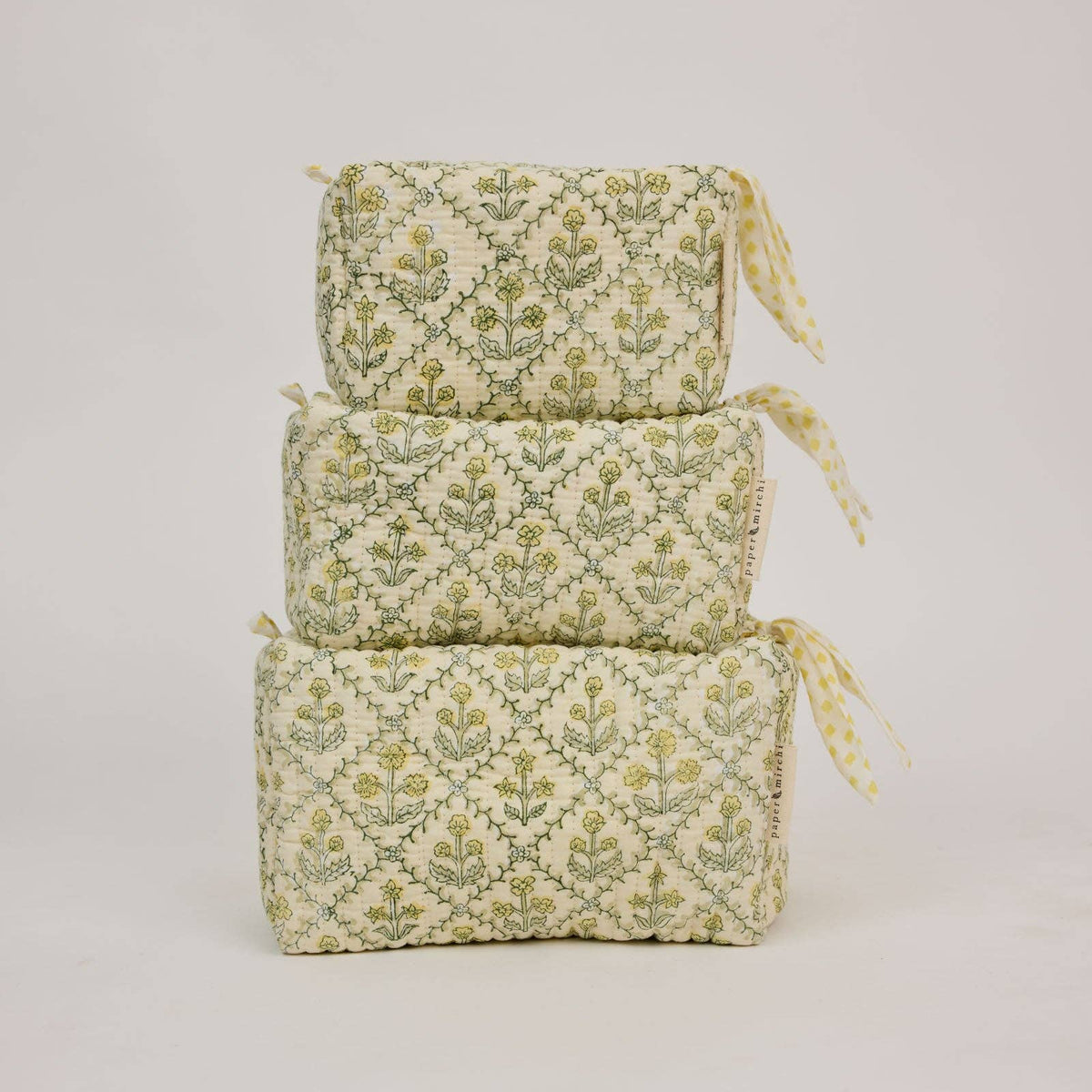 Organic Cotton Toiletry Bag - Floral Lattice Buttercream