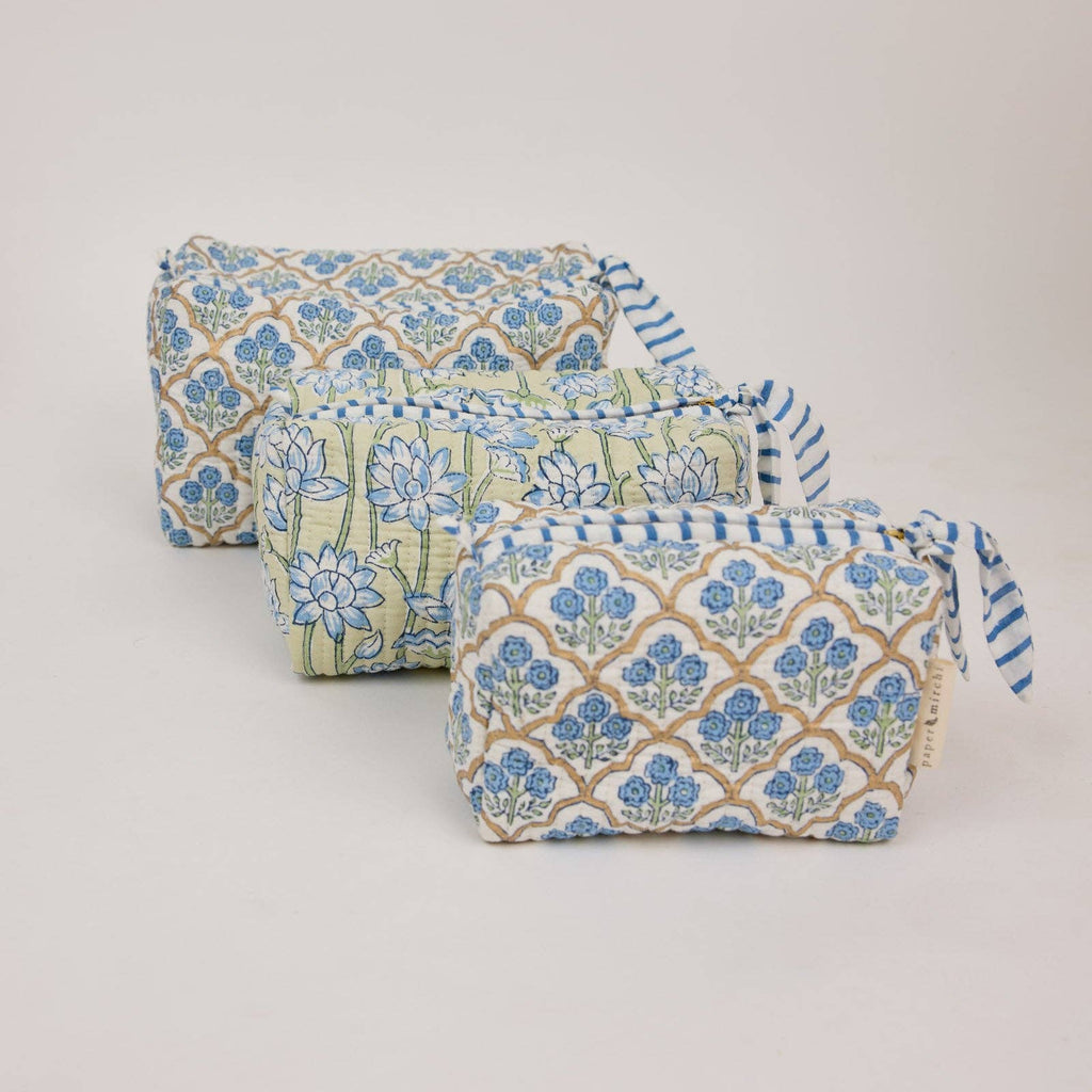 Organic Cotton Toiletry Bag - Trellis Indigo
