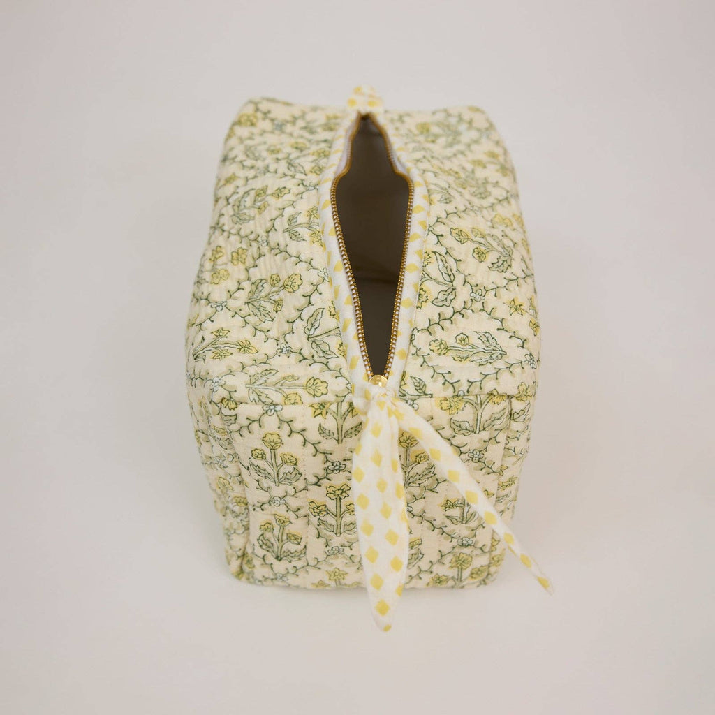 Organic Cotton Toiletry Bag - Floral Lattice Buttercream